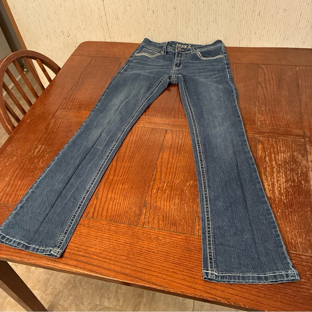 Rockin' C Boot Cut Jeans Women's 29 Western Wear Easy Fit Denim Thick Stitching